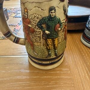 Avon Vintage-Style Ceramic Football Players Mug in Cream, Green, Red, Yellow